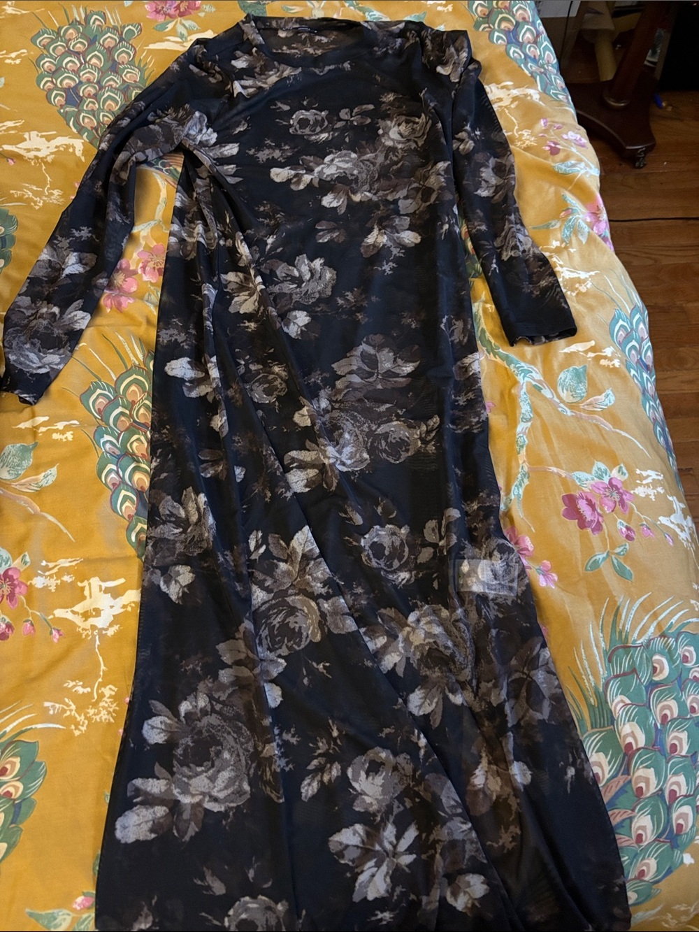 GAP Black Maxi Dress with Gray Floral Print